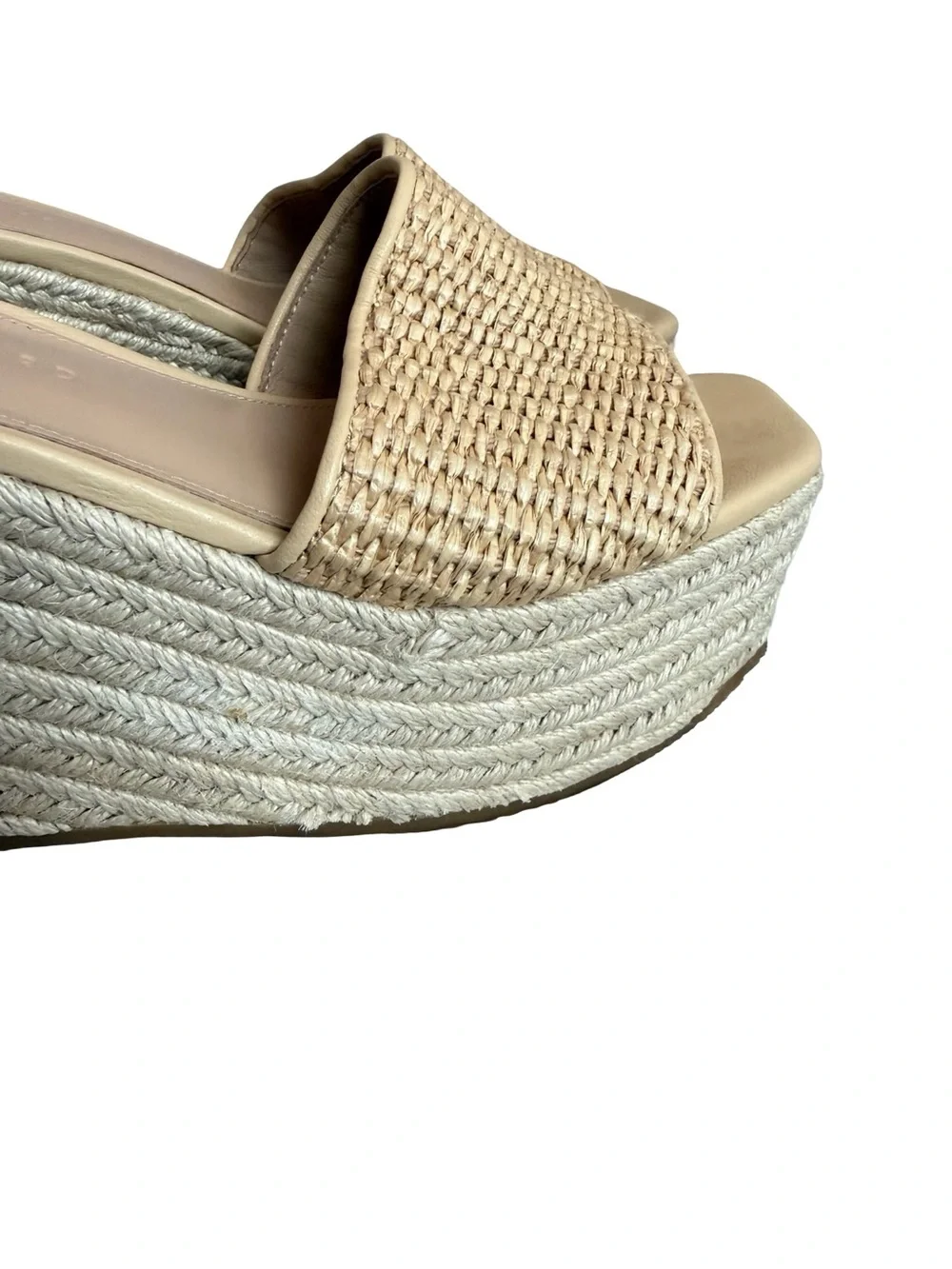 Veronica Beard Cream Woven Raffia Espadrille Wedge Sandals Slide Size 7 Women's